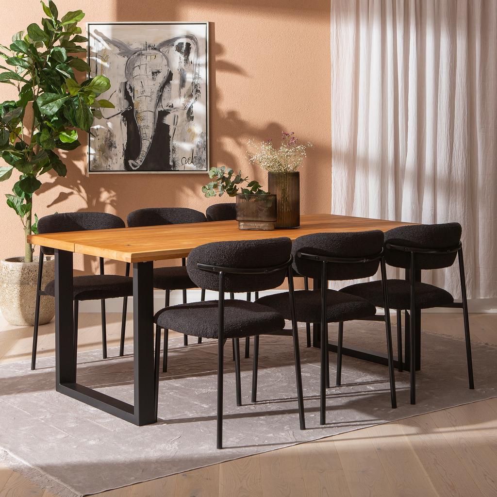 Isla & Bow söögilauakomplekt 190x95 kuuele u-jalg, õlitatud tamm / must