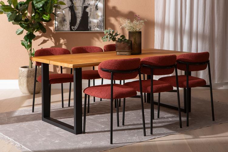 Isla & Bow söögilauakomplekt 190x95 kuuele u-jalg, õlitatud tamm / punane