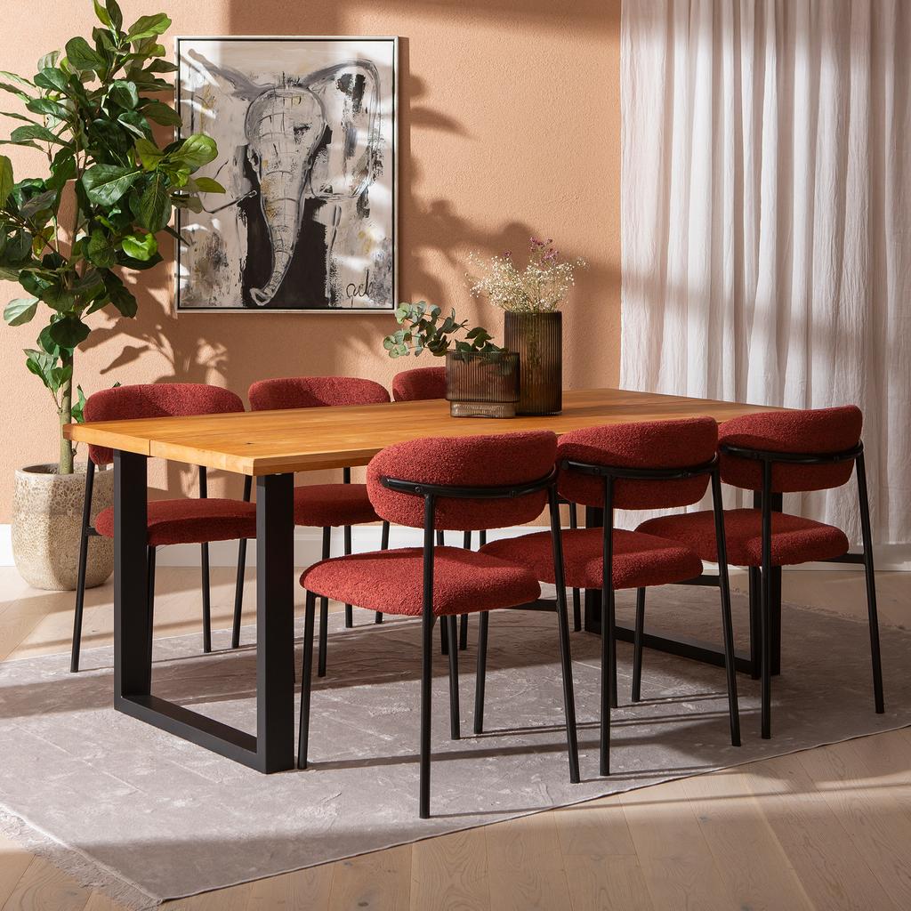 Isla & Bow söögilauakomplekt 190x95 kuuele u-jalg, õlitatud tamm / punane