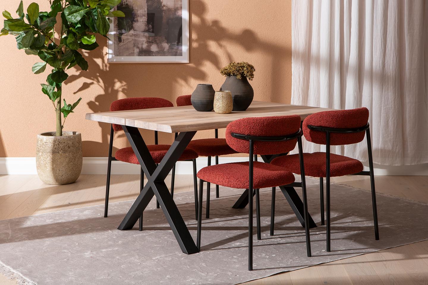 Estelle & Bow söögilauakomplekt 140x95 neljale x-jalg, whitewash tamm / punane