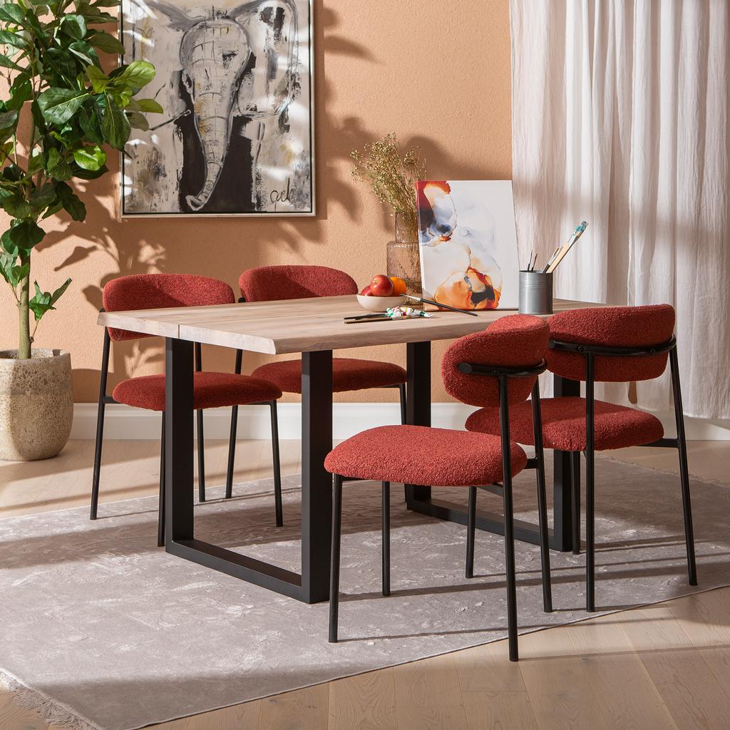 Estelle & Bow söögilauakomplekt 140x95 neljale u-jalg, whitewash tamm / punane