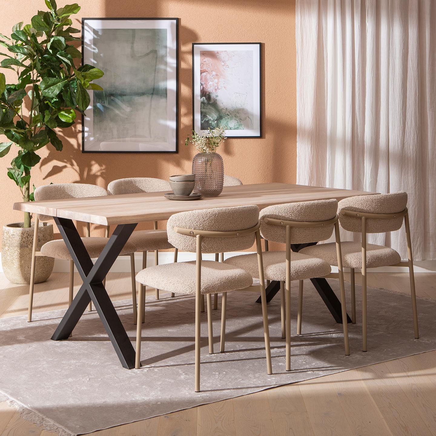 Estelle & Bow söögilauakomplekt 190x95 kuuele x-jalg, whitewash tamm / khaki