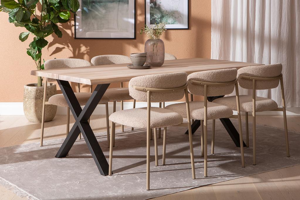 Estelle & Bow söögilauakomplekt 190x95 kuuele x-jalg, whitewash tamm / khaki