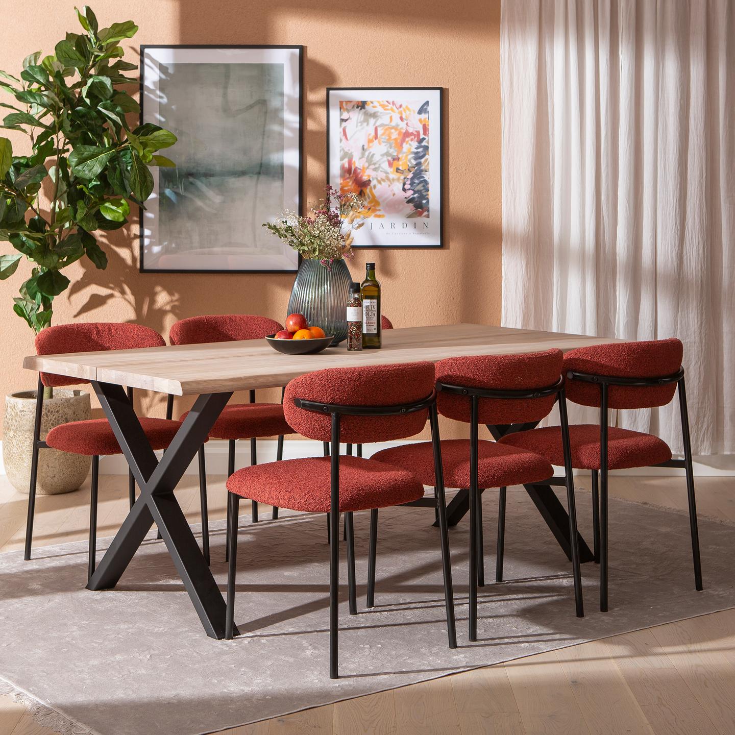 Estelle & Bow söögilauakomplekt 190x95 kuuele x-jalg, whitewash tamm / punane