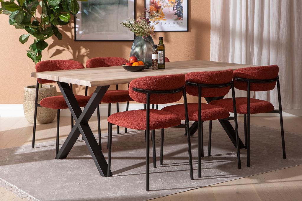 Estelle & Bow söögilauakomplekt 190x95 kuuele x-jalg, whitewash tamm / punane