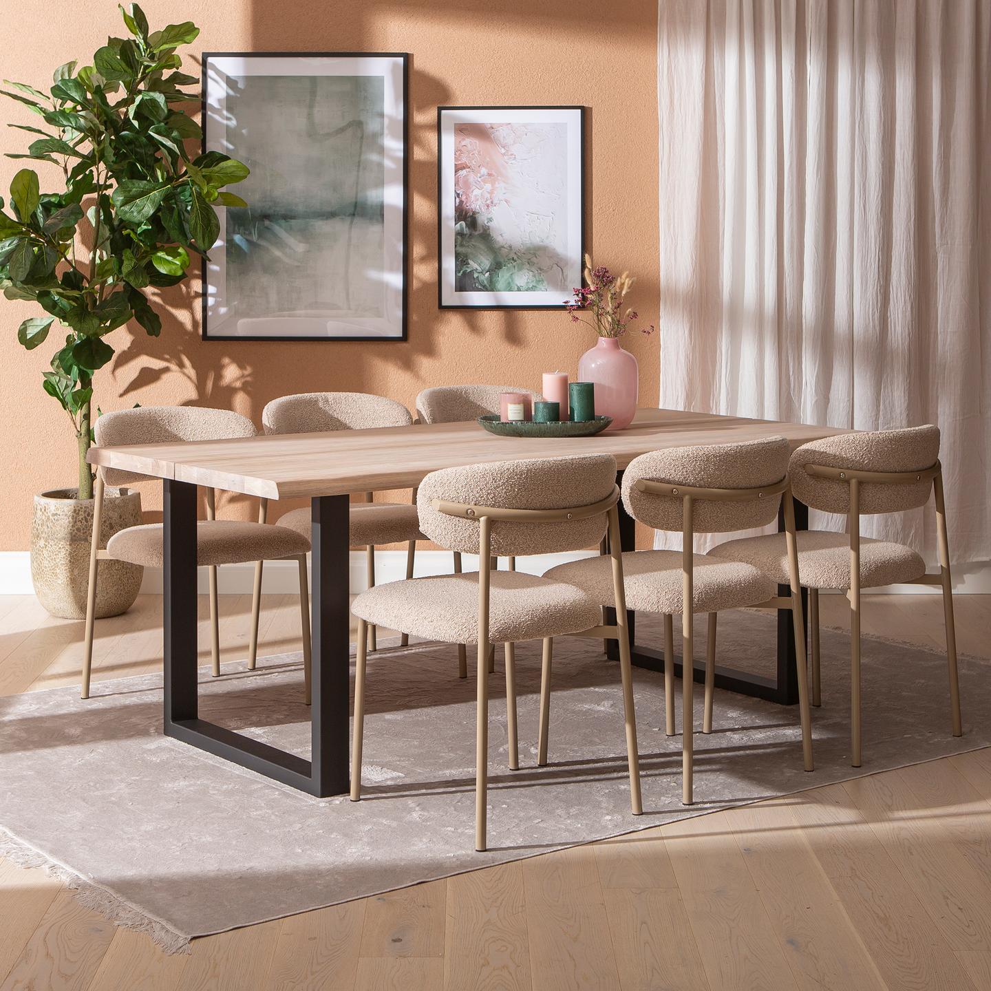 Estelle & Bow söögilauakomplekt 190x95 kuuele u-jalg, whitewash tamm / khaki