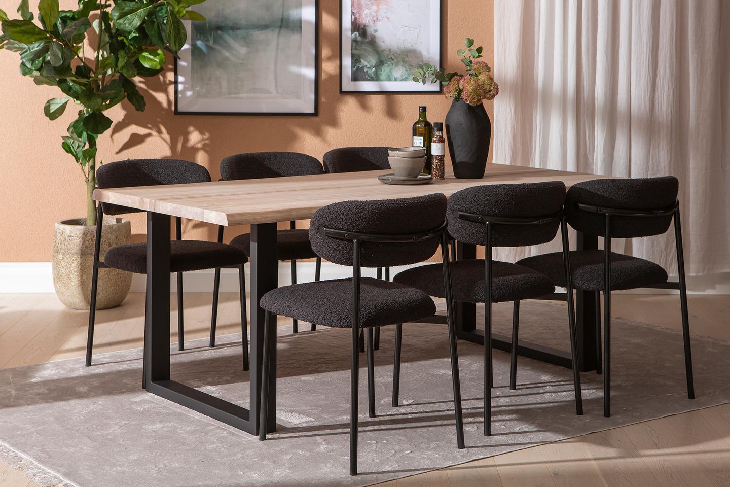 Estelle & Bow söögilauakomplekt 190x95 kuuele u-jalg, whitewash tamm / must