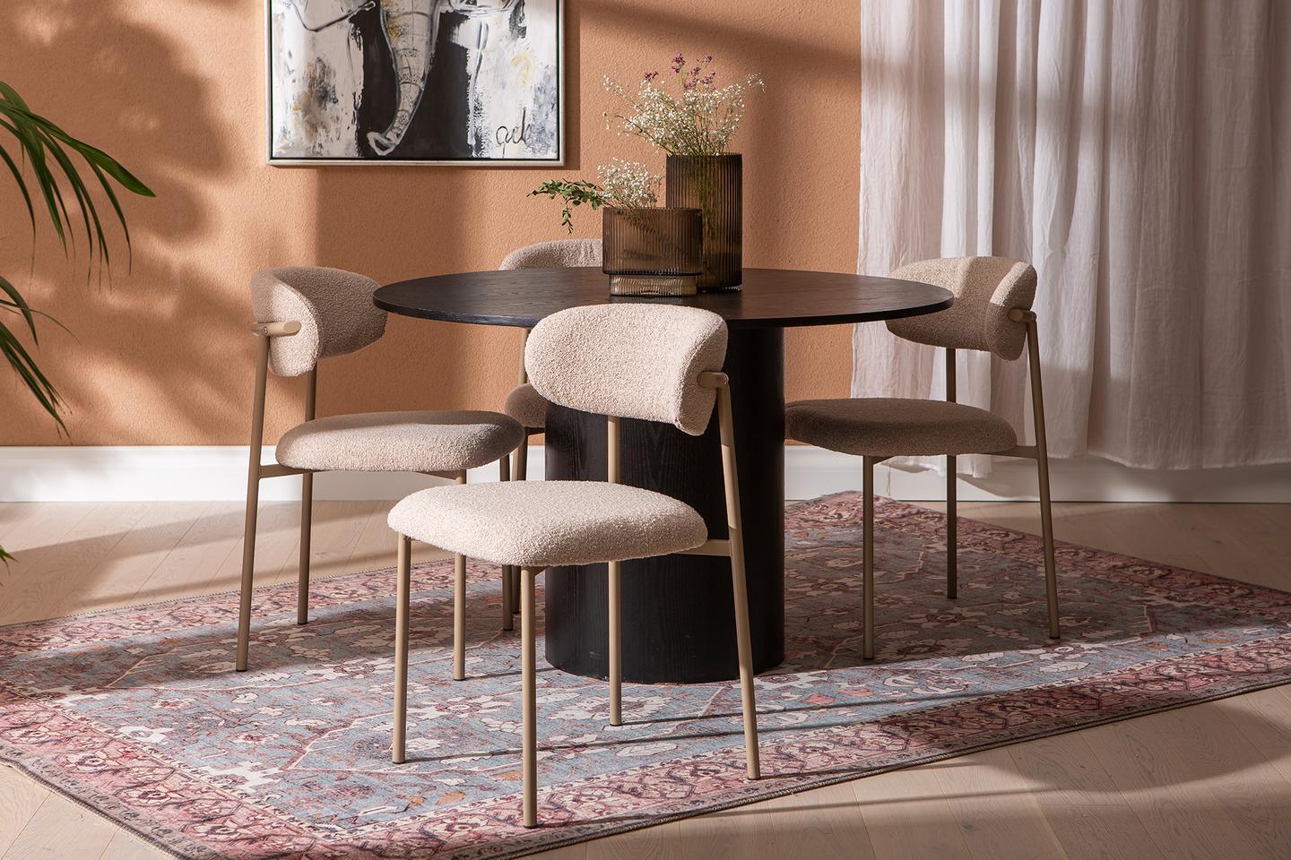 Rotondo & Bow söögilauakomplekt ümar 120cm neljale, must saarni / khaki