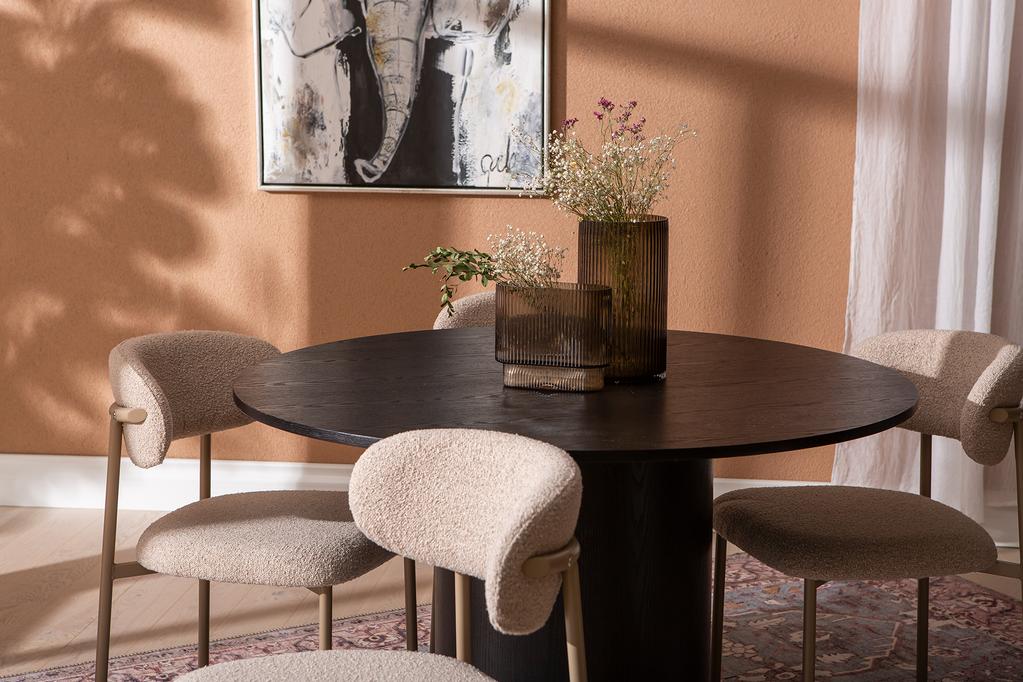 Rotondo & Bow söögilauakomplekt ümar 120cm neljale, must saarni / khaki