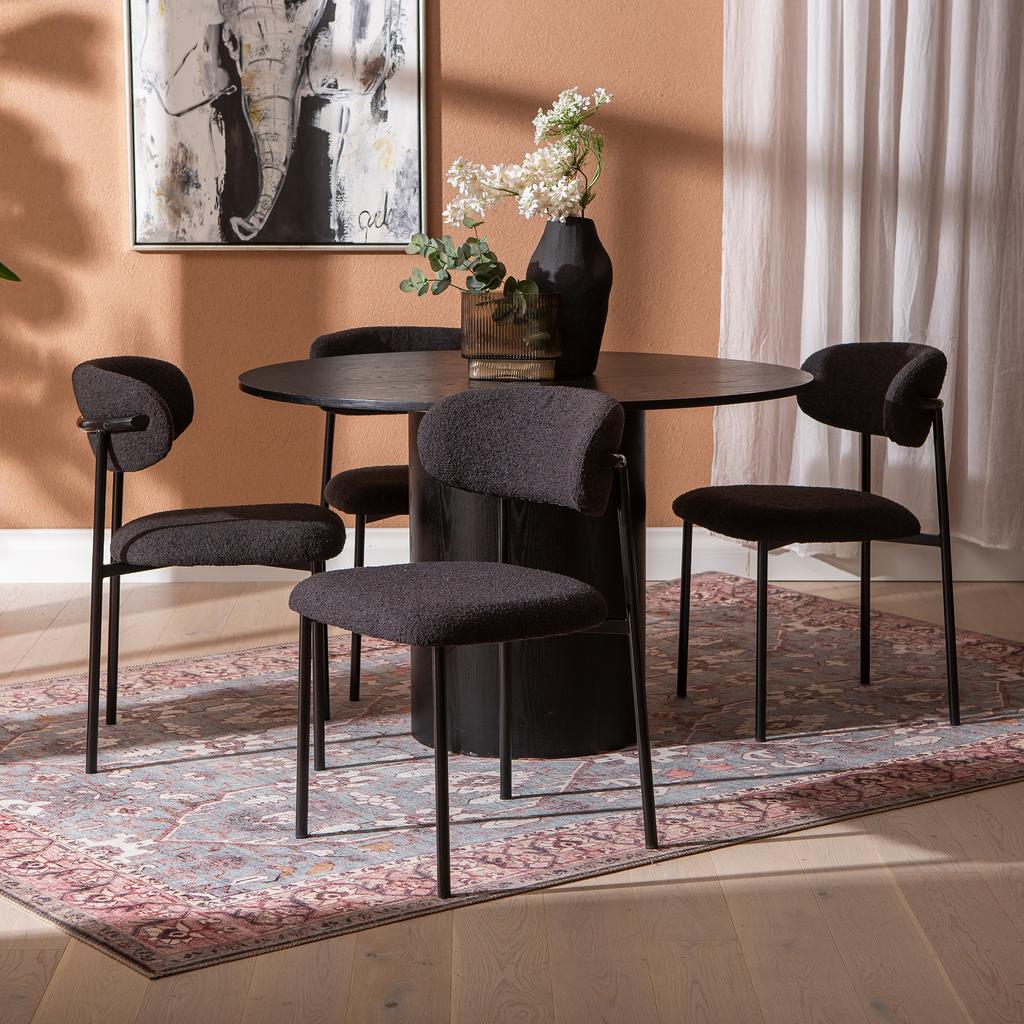 Rotondo & Bow söögilauakomplekt ümar 120cm neljale, must saarni / must