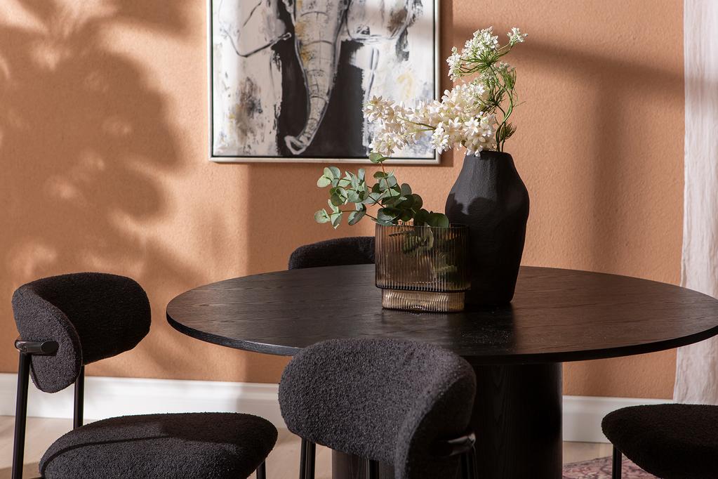 Rotondo & Bow söögilauakomplekt ümar 120cm neljale, must saarni / must