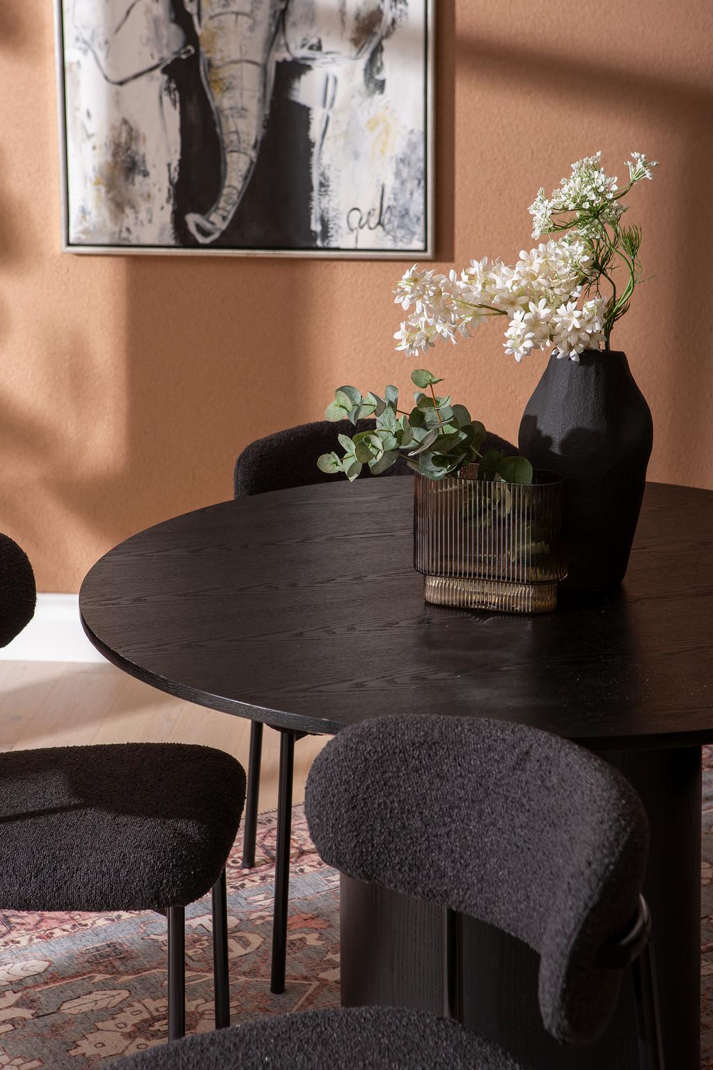 Rotondo & Bow söögilauakomplekt ümar 120cm neljale, must saarni / must