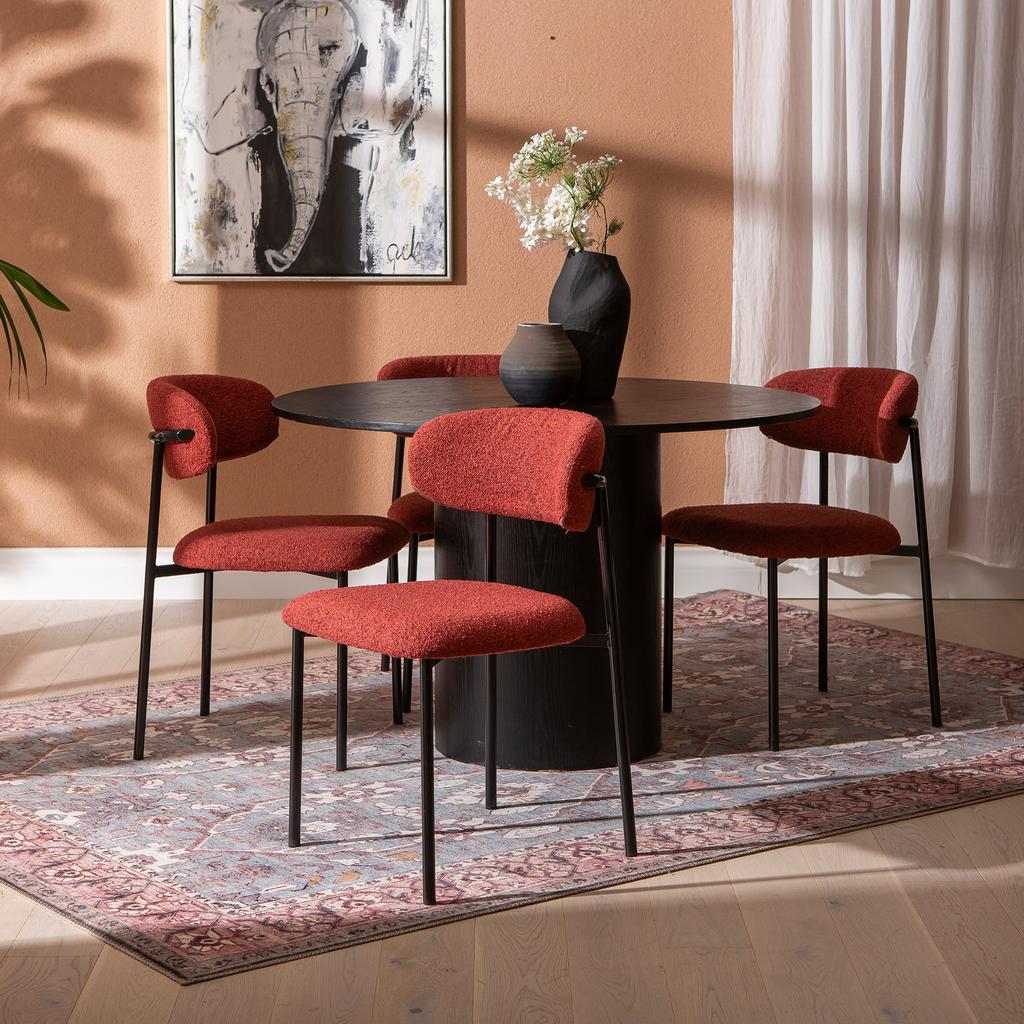 Rotondo & Bow söögilauakomplekt ümar 120cm neljale, must saarni / punane