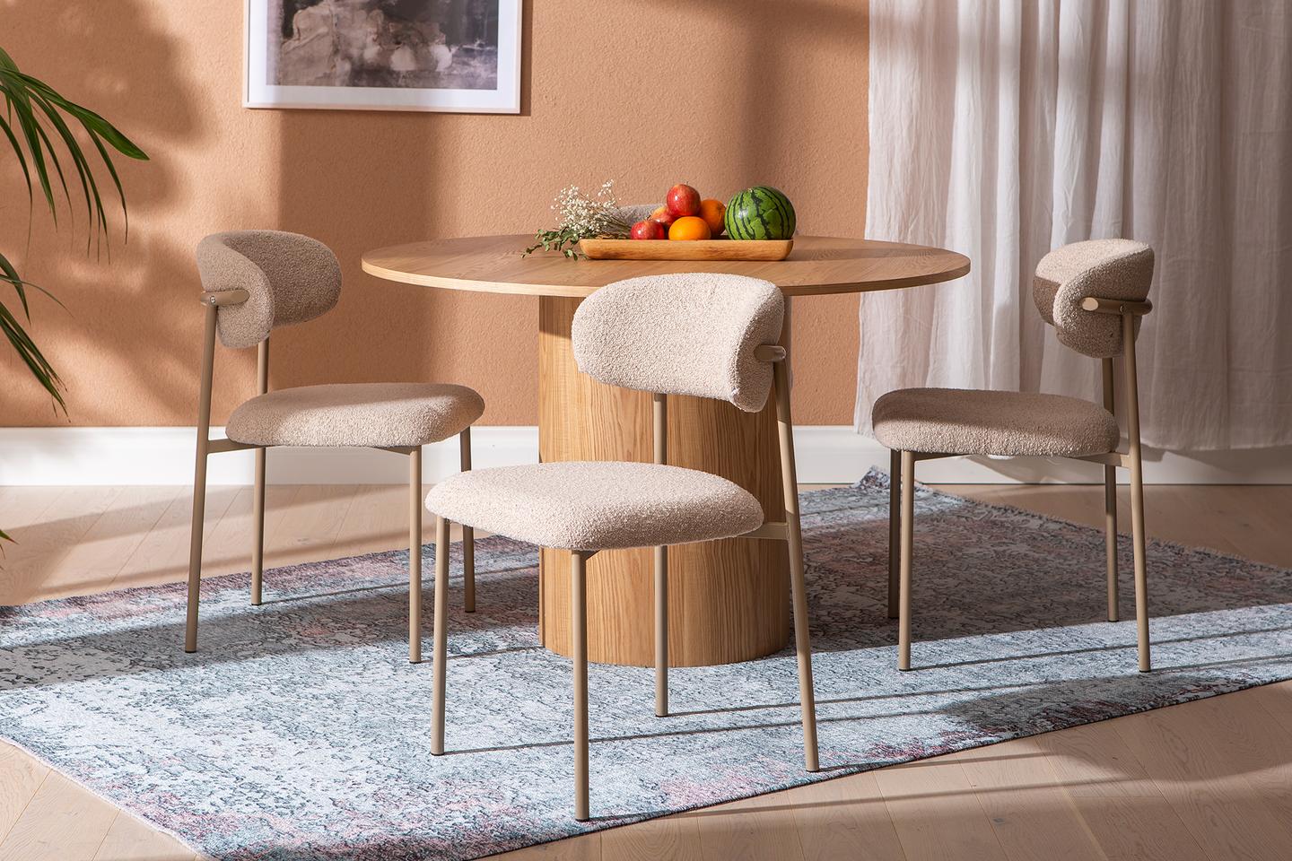 Rotondo & Bow söögilauakomplekt ümar 120cm neljale, natural saarni / khaki