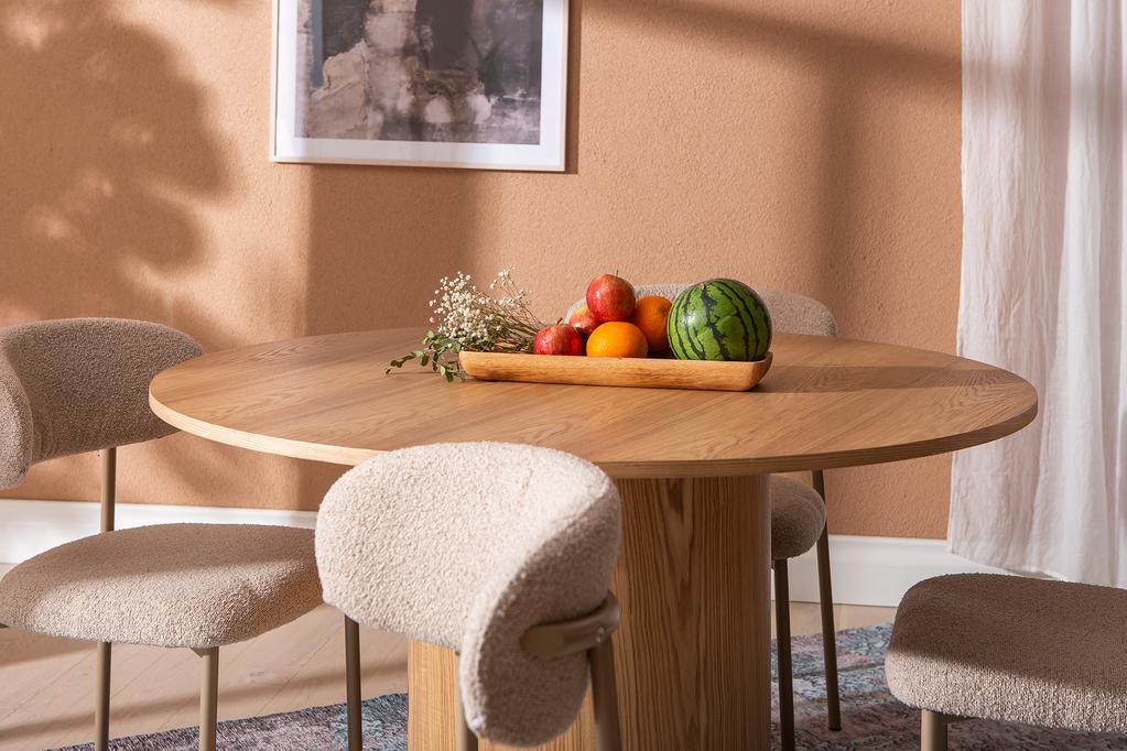 Rotondo & Bow söögilauakomplekt ümar 120cm neljale, natural saarni / khaki