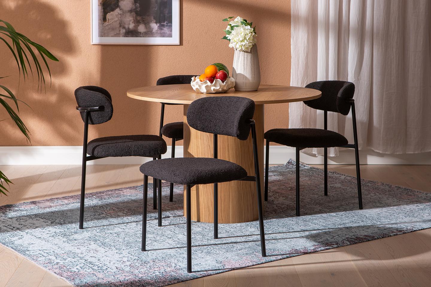 Rotondo & Bow söögilauakomplekt ümar 120cm neljale, natural saarni / must