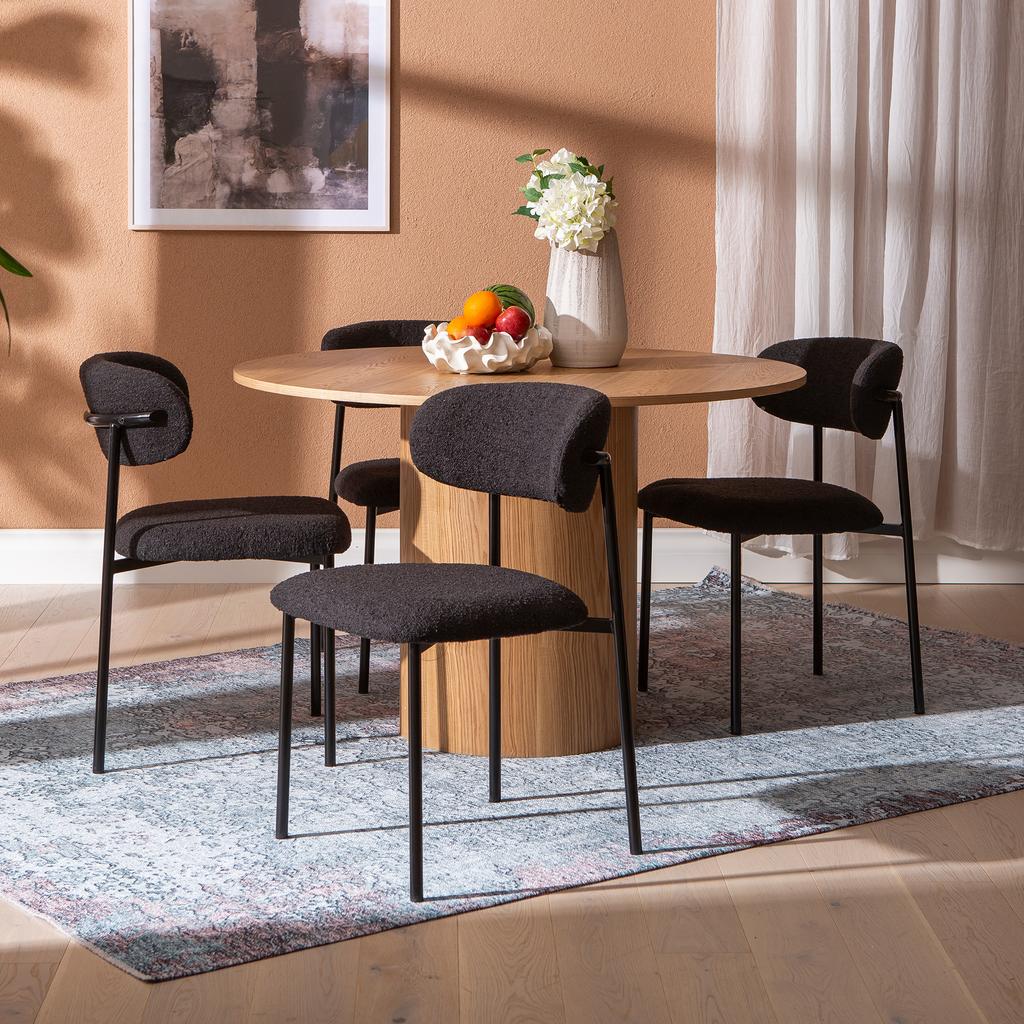 Rotondo & Bow söögilauakomplekt ümar 120cm neljale, natural saarni / must