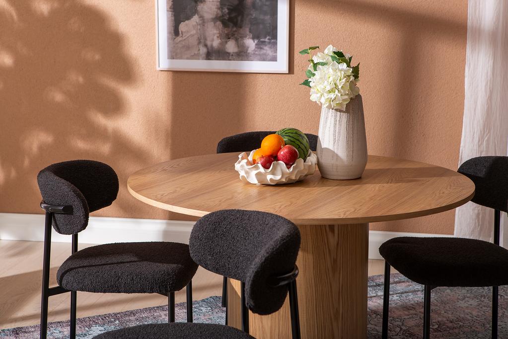 Rotondo & Bow söögilauakomplekt ümar 120cm neljale, natural saarni / must