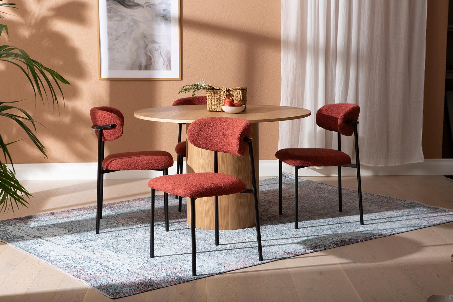 Rotondo & Bow söögilauakomplekt ümar 120cm neljale, natural saarni / punane