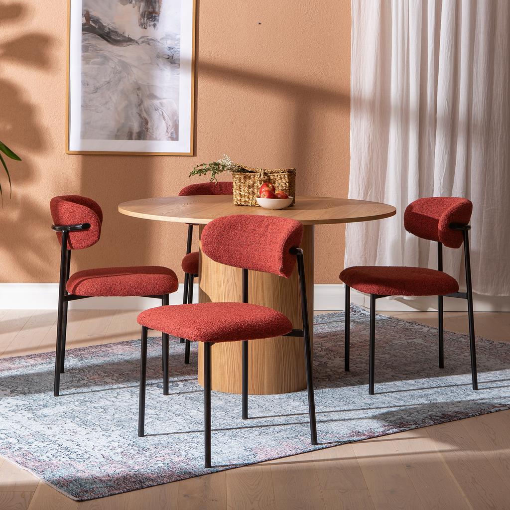 Rotondo & Bow söögilauakomplekt ümar 120cm neljale, natural saarni / punane