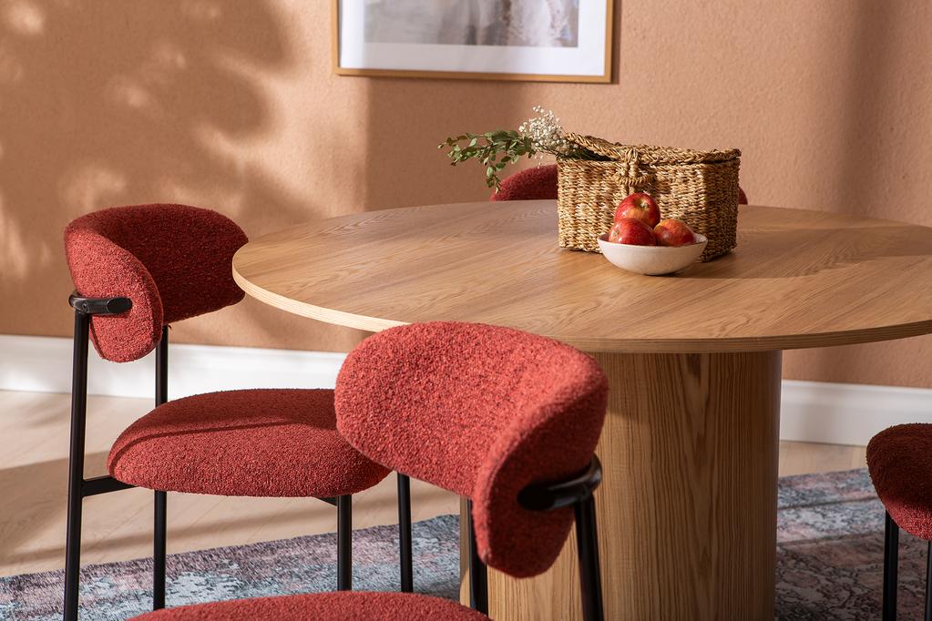 Rotondo & Bow söögilauakomplekt ümar 120cm neljale, natural saarni / punane