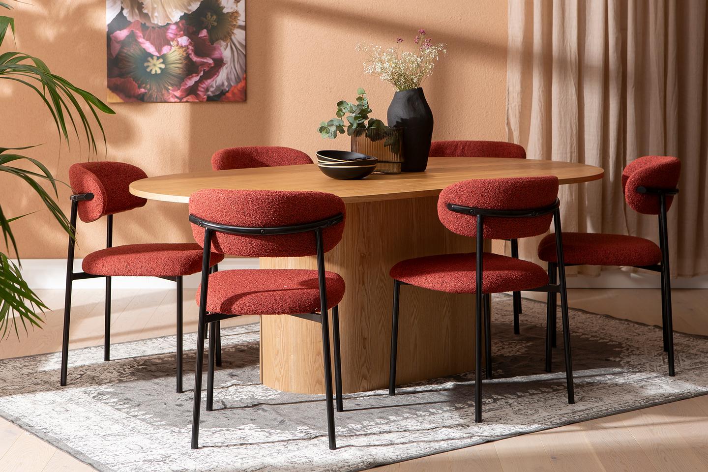 Rotondo & Bow söögilauakomplekt ovaalne 200x110cm kuuele, saarespoon/tamm/punane