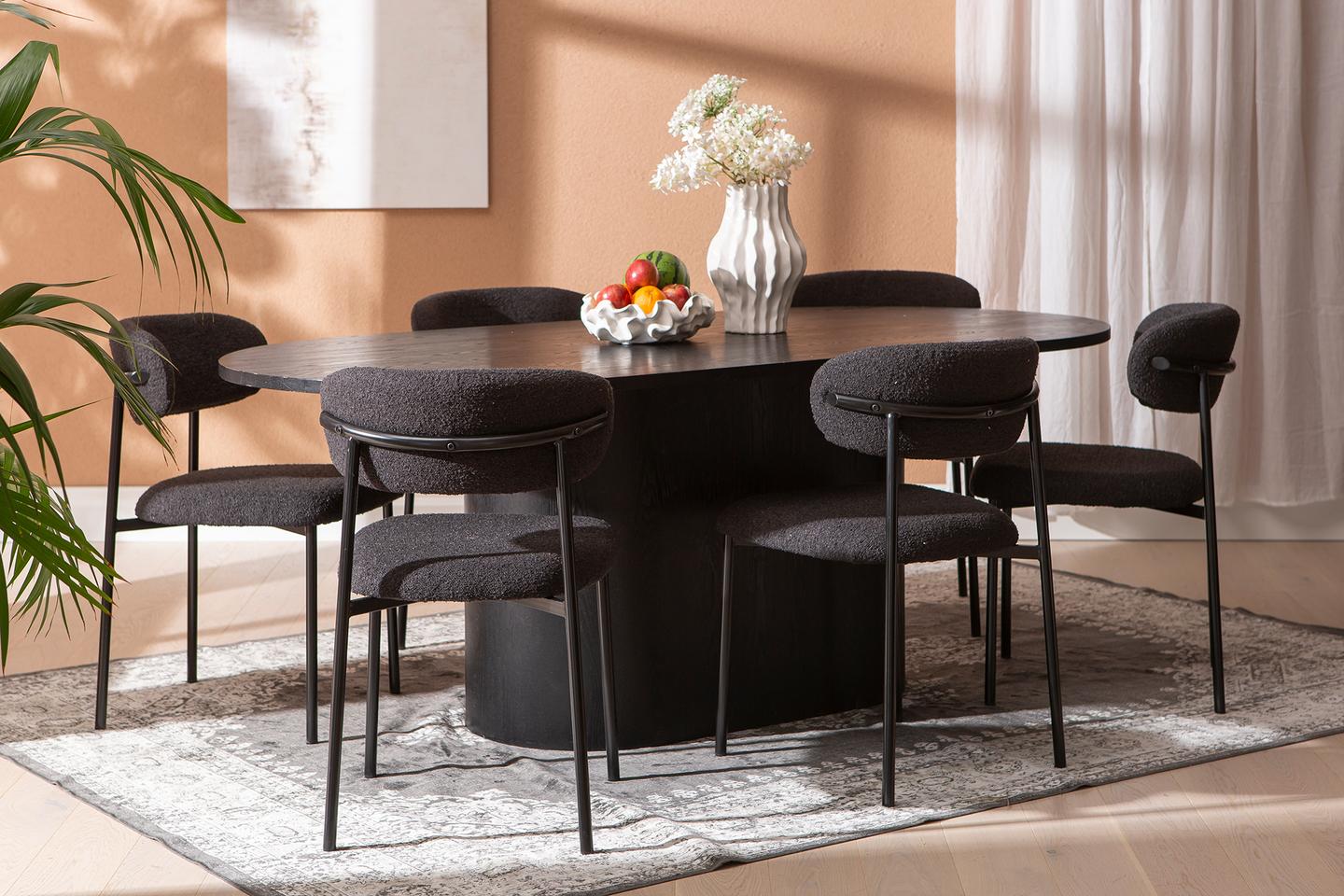 Rotondo & Bow söögilauakomplekt ovaalne 200x100cm kuuele, must saarespoon/tamm/must