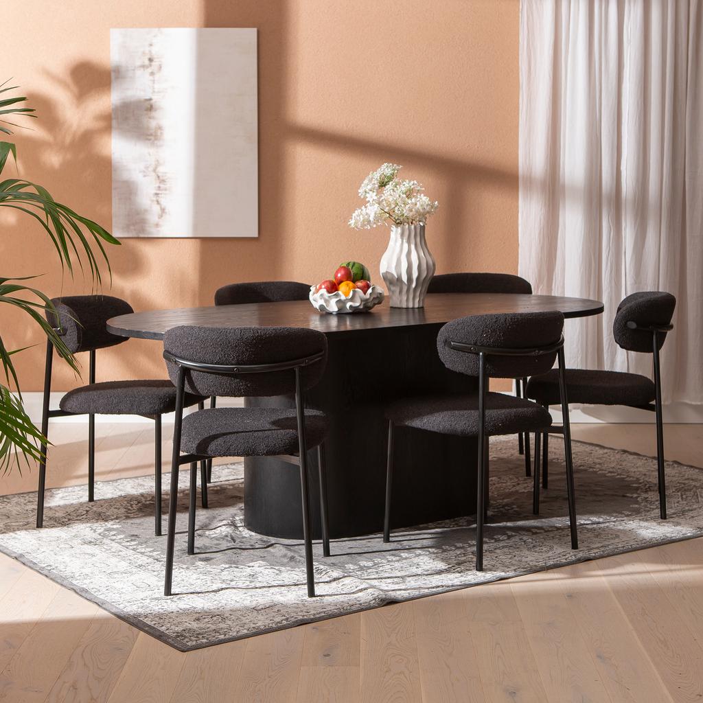 Rotondo & Bow söögilauakomplekt ovaalne 200x100cm kuuele, must saarespoon/tamm/must