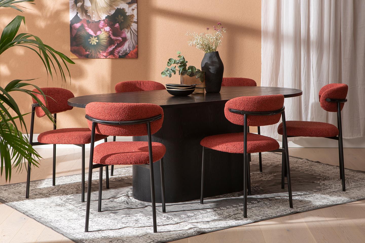 Rotondo & Bow söögilauakomplekt ovaalne 200x100cm kuuele, must saarespoon/tamm/punane