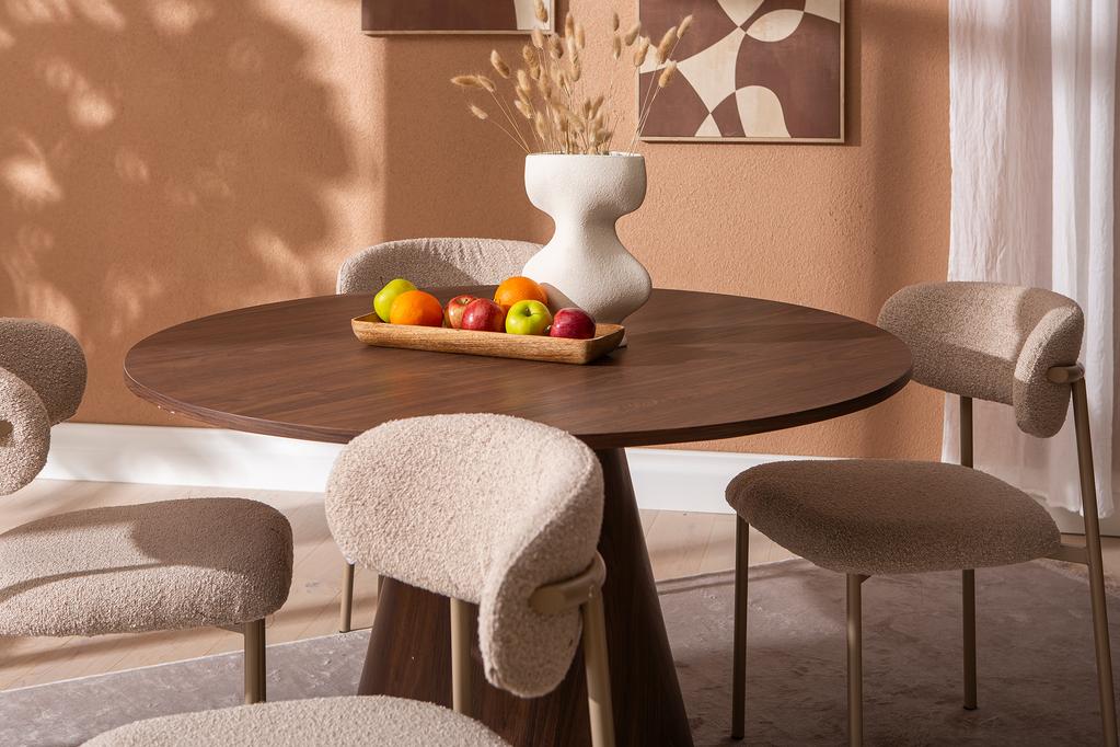 Islet & Bow söögilauakomplekt ümar 120cm neljale, pähkel / khaki