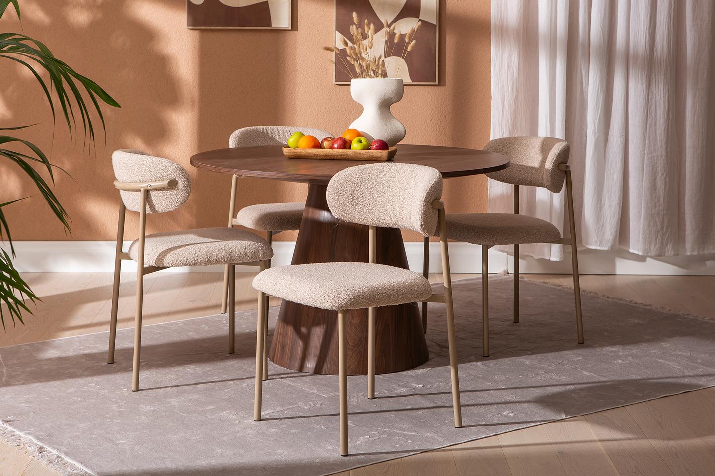 Islet & Bow söögilauakomplekt ümar 120cm neljale, pähkel / khaki