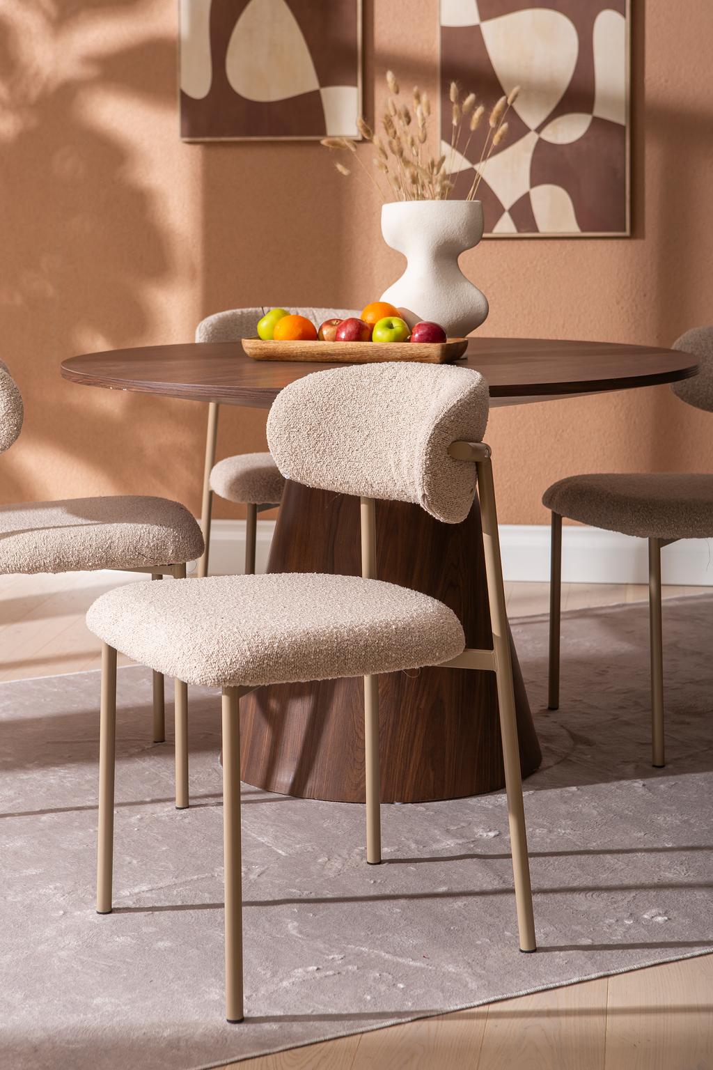 Islet & Bow söögilauakomplekt ümar 120cm neljale, pähkel / khaki