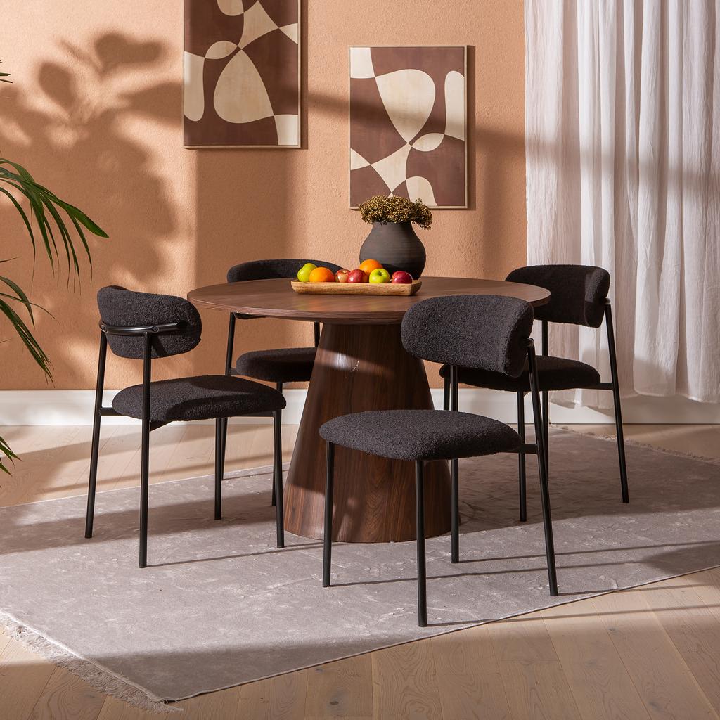 Islet & Bow söögilauakomplekt ümar 120cm neljale, pähkel / must