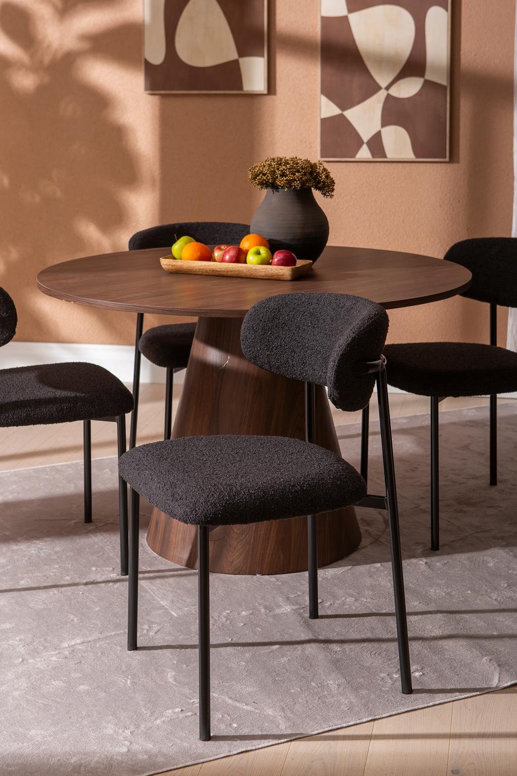 Islet & Bow söögilauakomplekt ümar 120cm neljale, pähkel / must