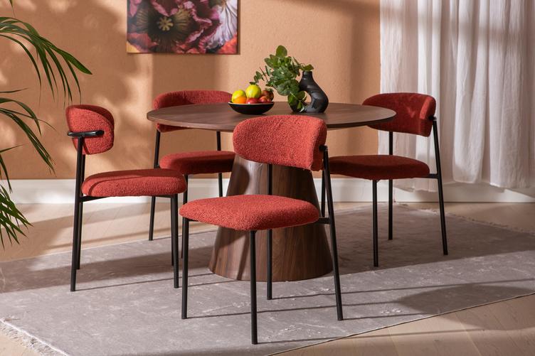 Islet & Bow söögilauakomplekt ümar 120cm neljale, pähkel / punane