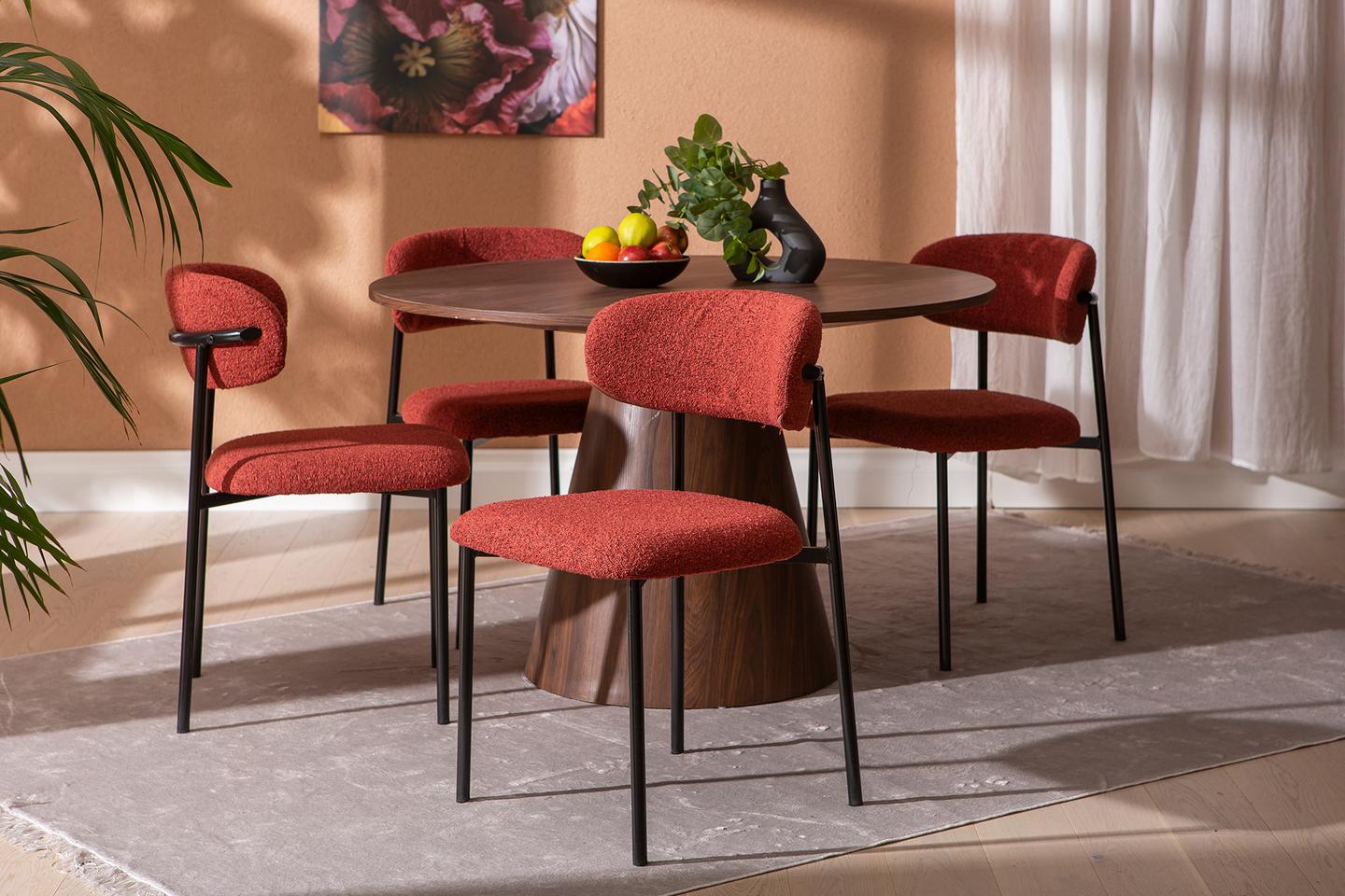 Islet & Bow söögilauakomplekt ümar 120cm neljale, pähkel / punane