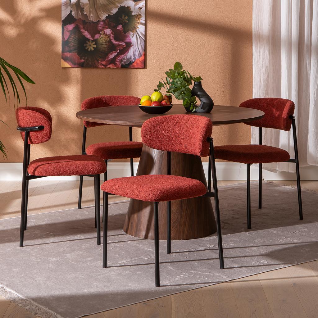 Islet & Bow söögilauakomplekt ümar 120cm neljale, pähkel / punane