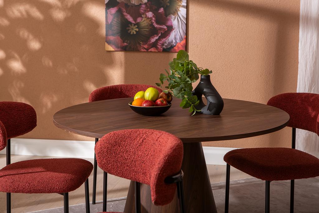 Islet & Bow söögilauakomplekt ümar 120cm neljale, pähkel / punane