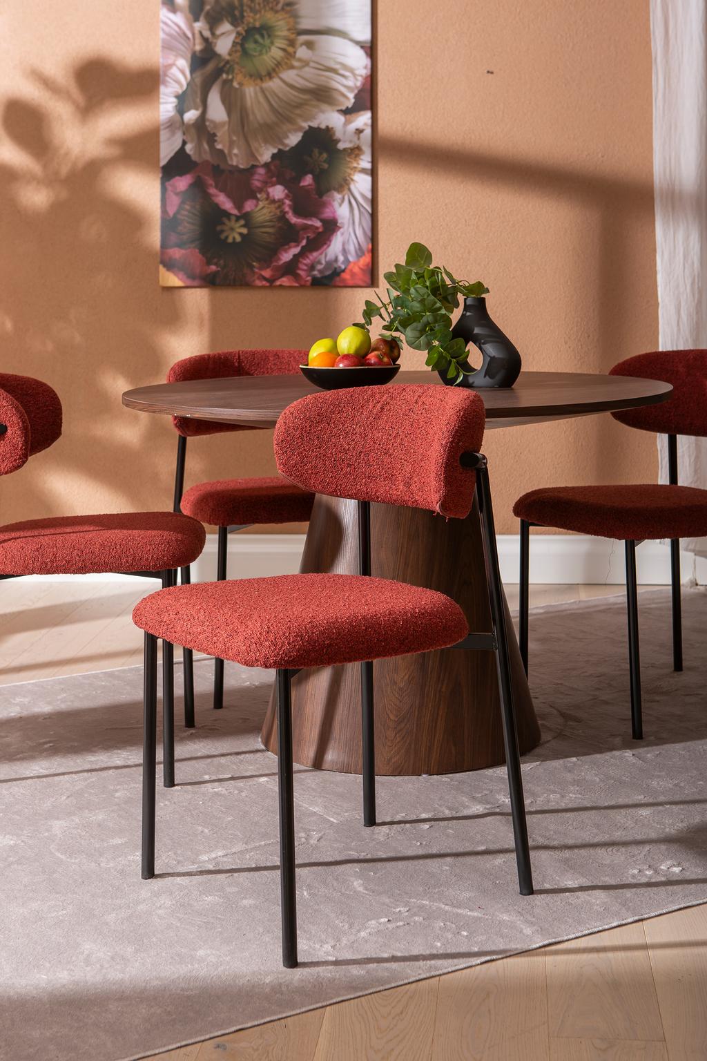 Islet & Bow söögilauakomplekt ümar 120cm neljale, pähkel / punane