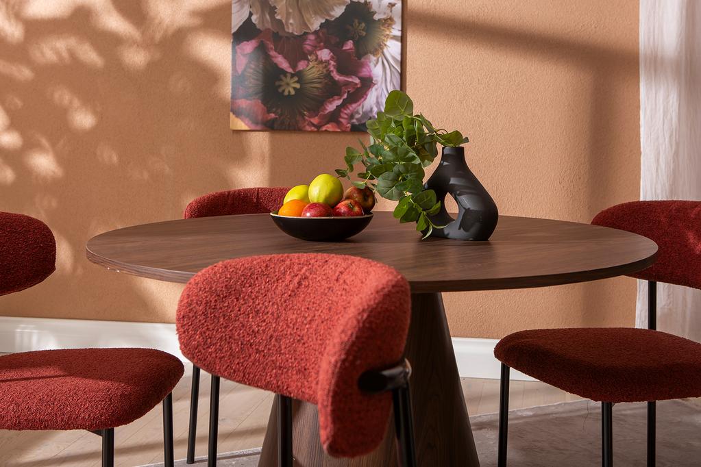 Islet & Bow söögilauakomplekt ümar 120cm neljale, pähkel / punane