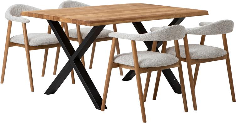 Estelle & Nicola söögilauakomplekt neljale, 140x95 cm, õlitatud tamm/must