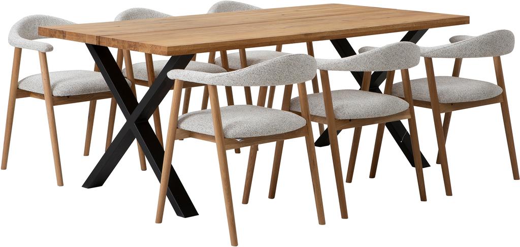 Estelle & Nicola söögilauakomplekt 190x95cm kuuele, õlitatud tamm/must