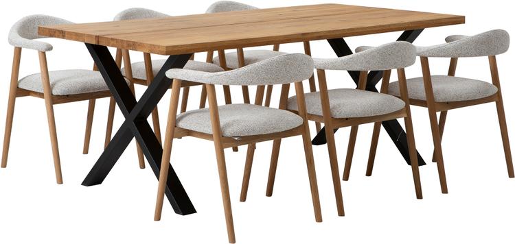 Estelle & Nicola söögilauakomplekt 190x95cm kuuele, õlitatud tamm/must