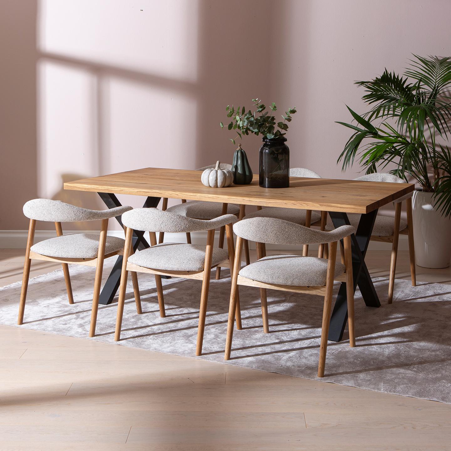 Estelle & Nicola söögilauakomplekt 190x95cm kuuele, õlitatud tamm/must