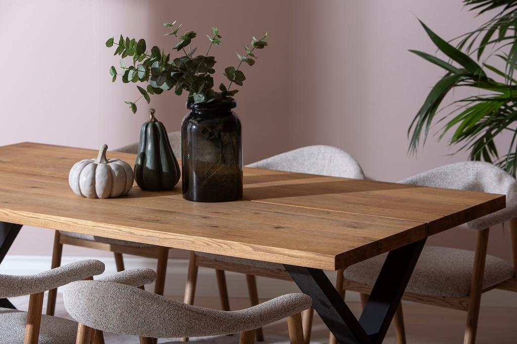 Estelle & Nicola söögilauakomplekt 190x95cm kuuele, õlitatud tamm/must