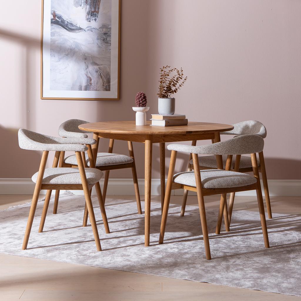 Ekholm & Nicola söögilauakomplekt ümar 110cm neljale, natural tamm