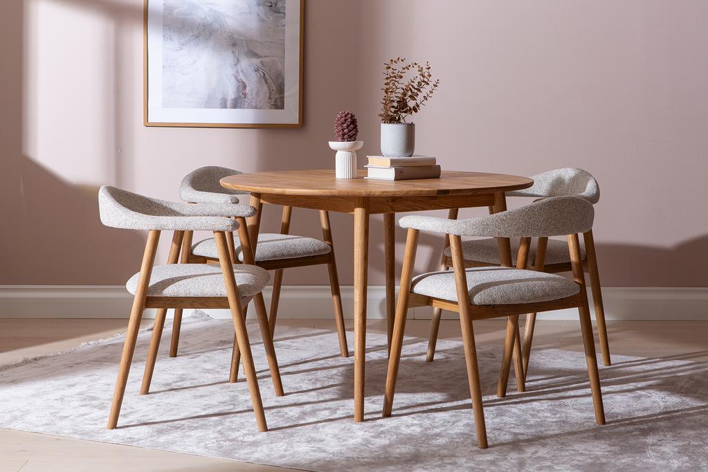 Ekholm & Nicola söögilauakomplekt ümar 110cm neljale, natural tamm