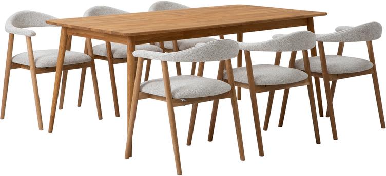 Ekholm & Nicola söögilauakomplekt 180x90cm kuuele, natural tamm