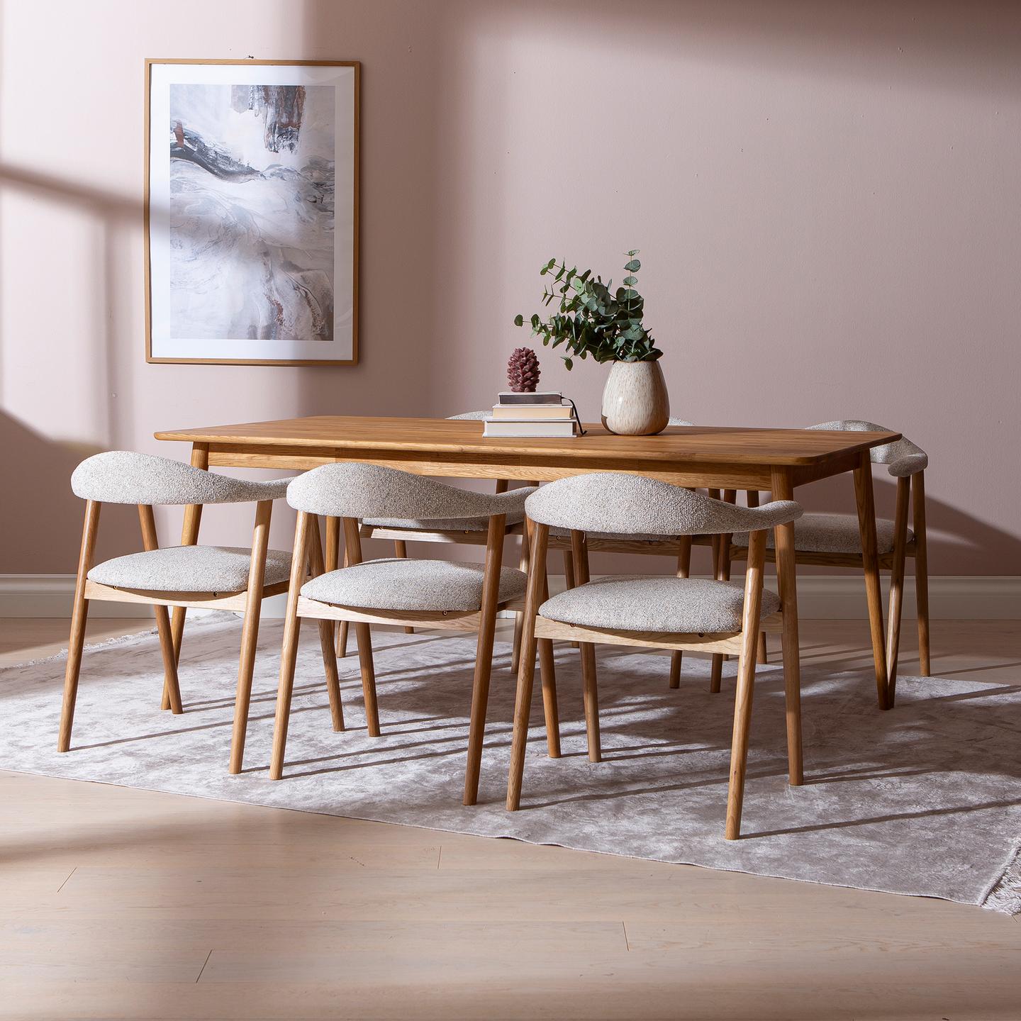 Ekholm & Nicola söögilauakomplekt 180x90cm kuuele, natural tamm