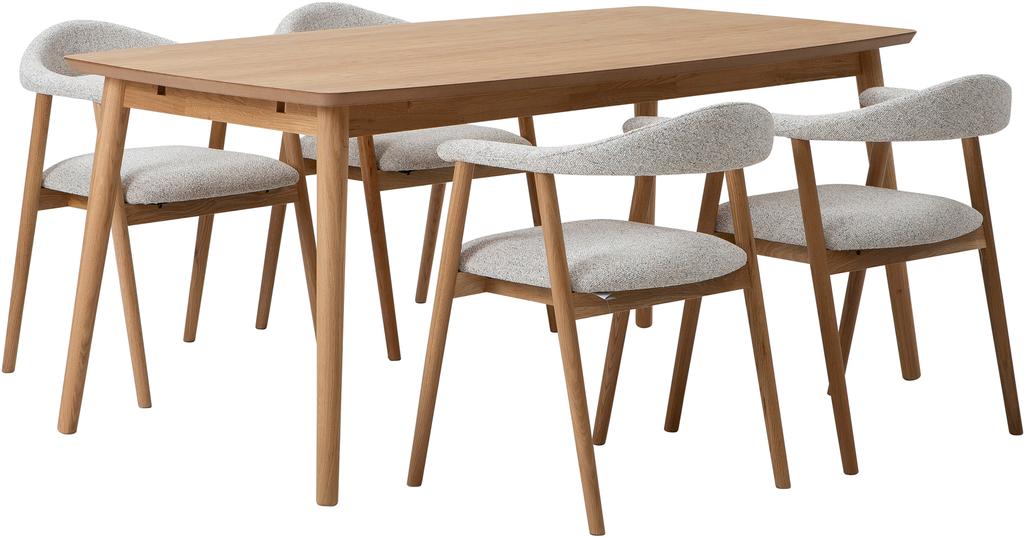 Reino & Nicola söögilauakomplekt 140x90cm neljale, lakitud tamm